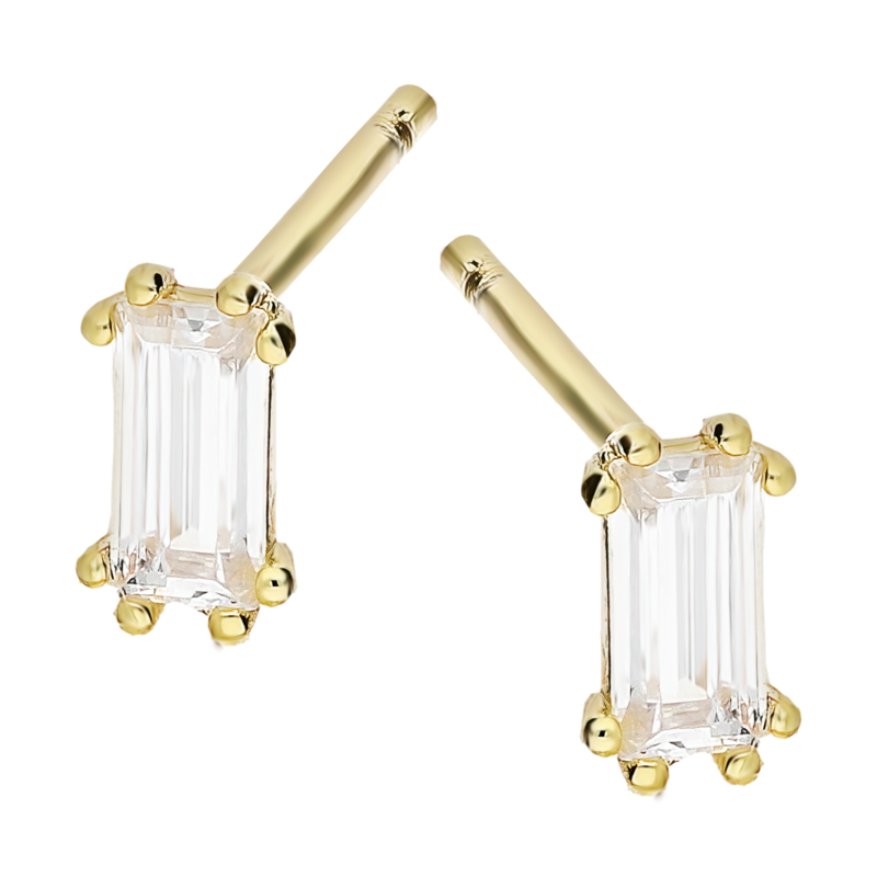 Kolczyki złote biała cyrkonia w formie bagiety/sztyft CB-016 próba 585