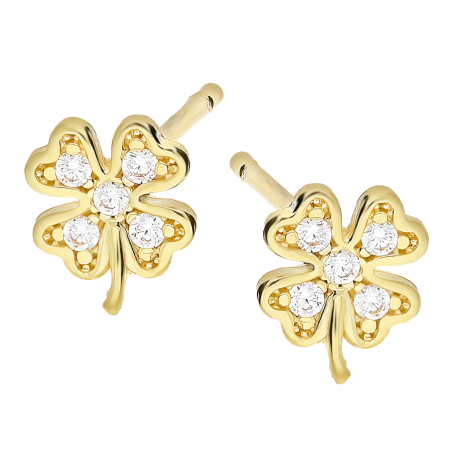 Kolczyki złote koniczyna z serc z białymi cyrkoniami/sztyft CB-019 próba 585