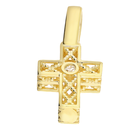 Krzyżyk złoty ażurowy z cyrkonią na środku CB-022 próba 585