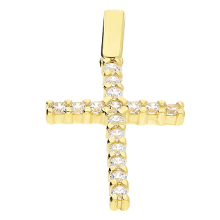 Krzyżyk złoty z rzędem białych cyrkonii CB-027 15mm próba 585