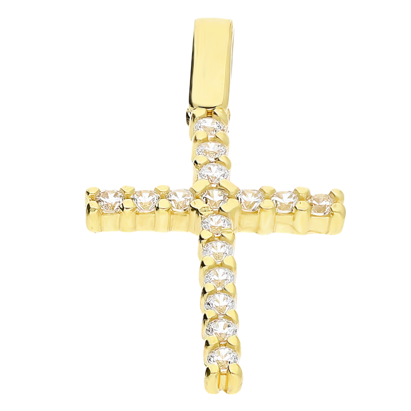 Krzyżyk złoty z rzędem białych cyrkonii CB-027 15mm próba 585