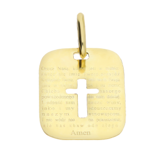 Medalik złoty blaszka z wyciętym krzyżem i modlitwą CB-033 PR próba 585