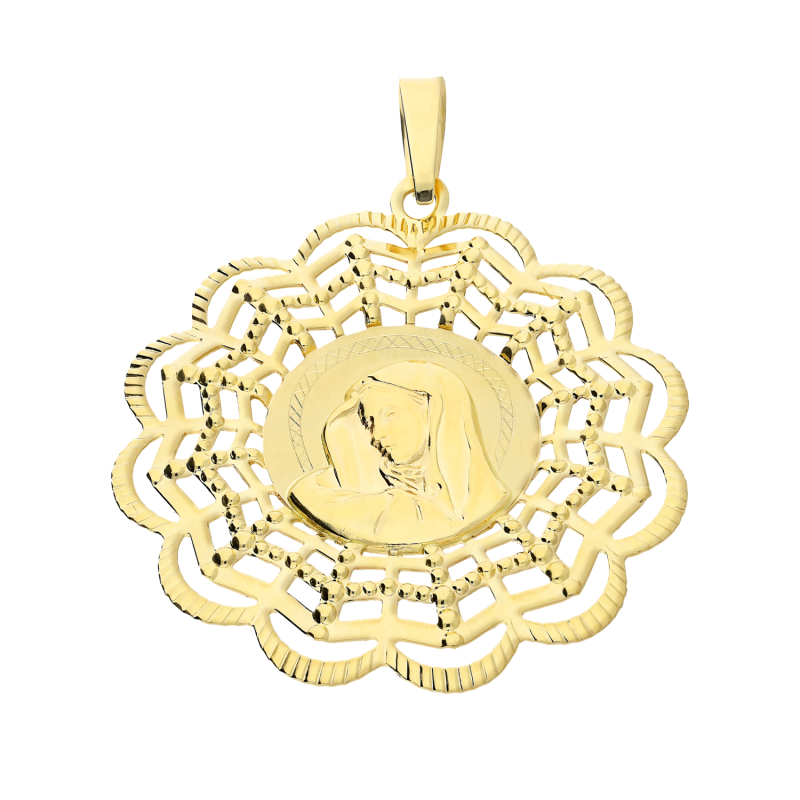 Medalik złoty Matka Bolesna w ażurowym kole  CB M-0706 próba 585