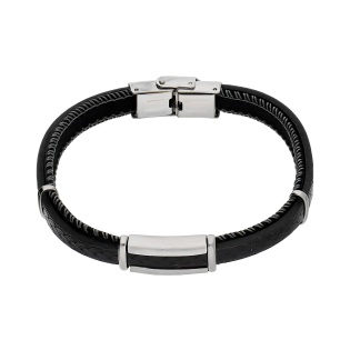Bransoleta męska blaszka na skórzanym pasku EX BRX1905N BLACK