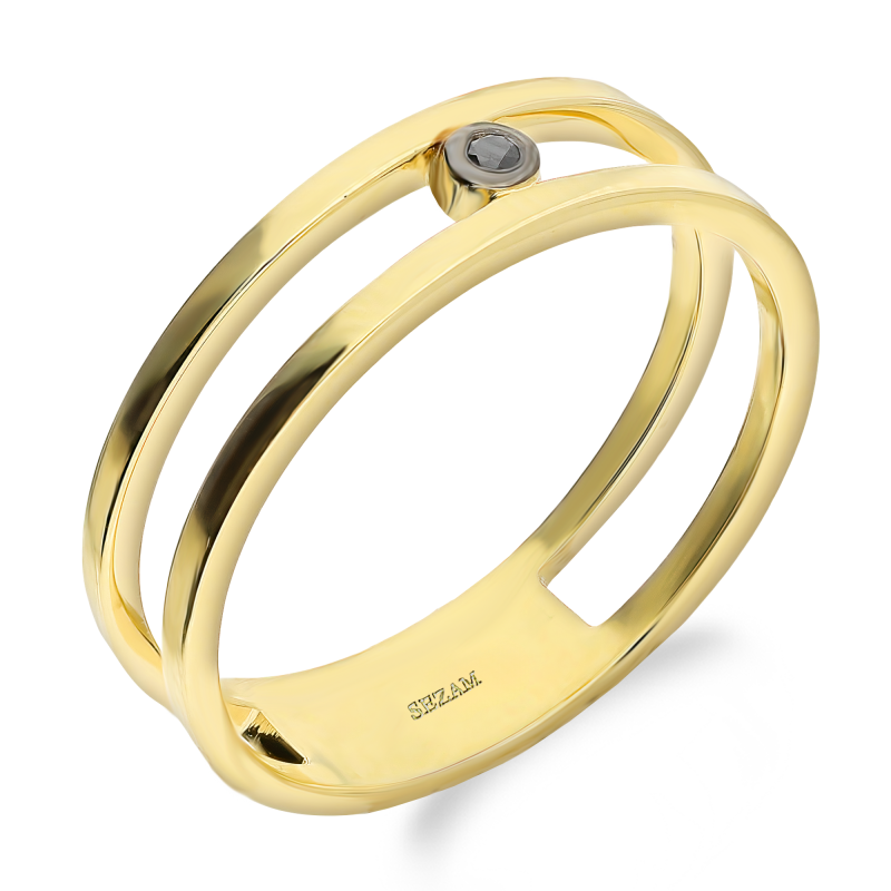 Pierścionek złoty z czarnym diamentem na podwójnej szynie KB 101-10064 BLACK próba 585