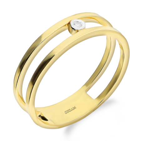Pierścionek złoty z białym diamentem na podwójnej szynie KB 101-10064 próba 585
