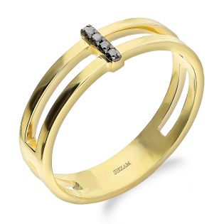 Pierścionek złoty podwójny z czarnymi diamentami KB 101-10069 BLACK próba 585