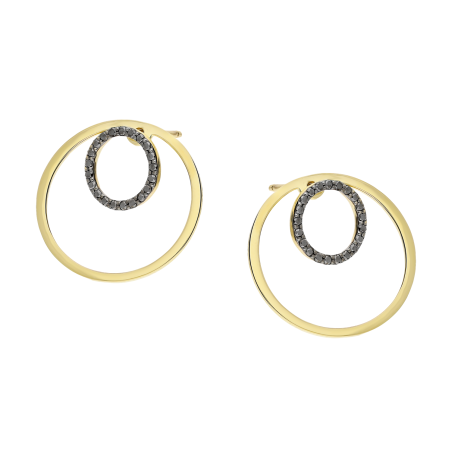 Kolczyki złote koło ramka i koło z czarnymi diamentami/sztyft KB 102-10165 BLACK próba 585