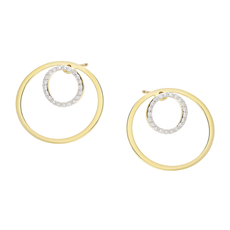 Kolczyki złote koło ramka i koło z białymi diamentami/sztyft KB 102-10165 próba 585