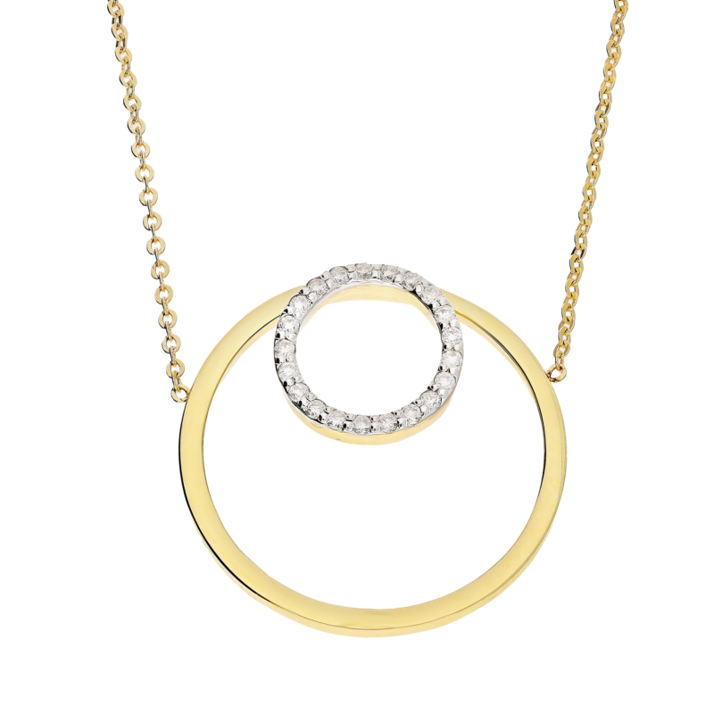 Naszyjnik złoty koło ramka i koło z białymi diamentami/rolo KB 102-10165+N054 próba 585