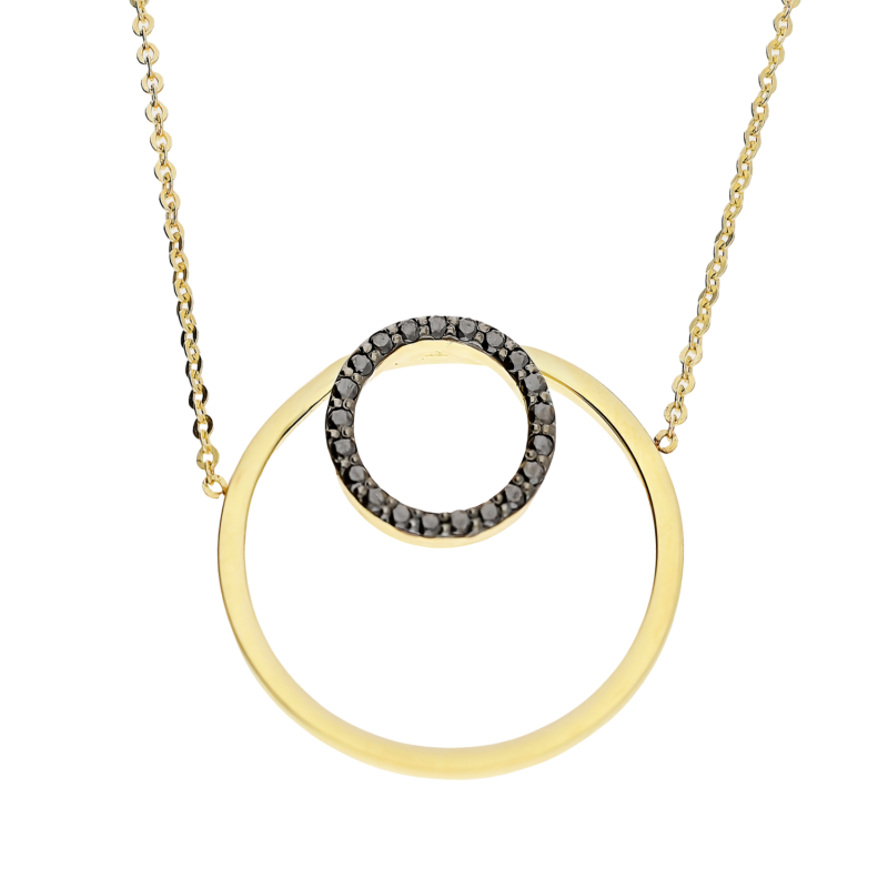 Naszyjnik złoty koło ramka i koło z czarnymi diamentami/rolo KB 102-10165+N054 BLACK próba 585
