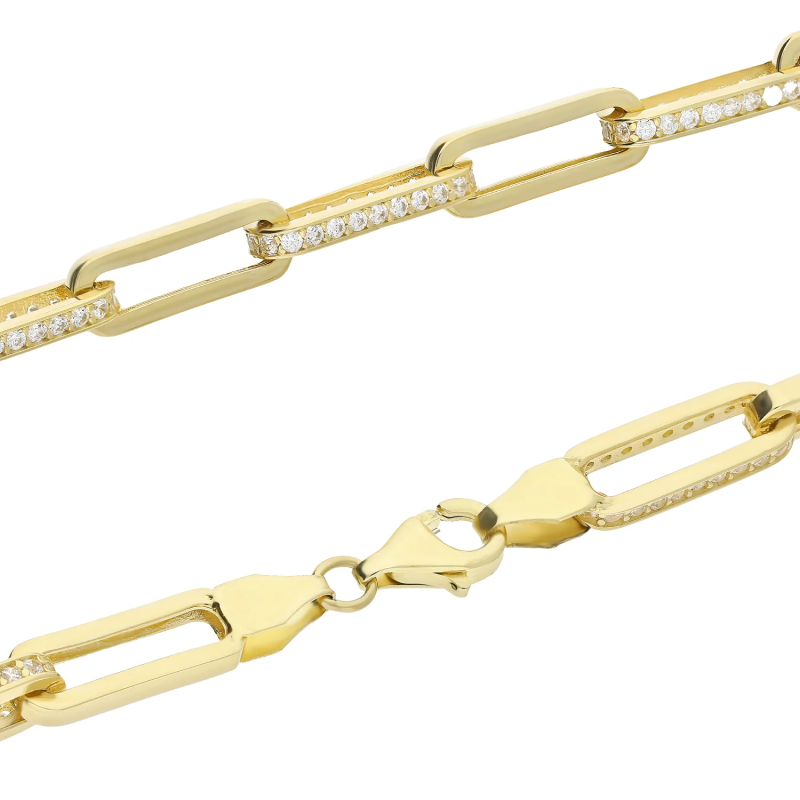 Naszyjnik złoty rolo long z białymi cyrkoniami