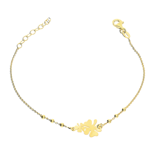 Bransoleta pozłacana dwie koniczynki i gładkie kulki/rolo NI BRN33073 GOLD próba 925