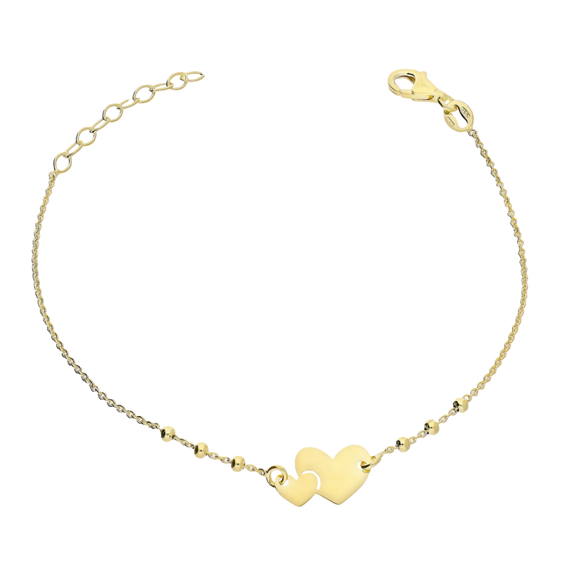 Pozłacana Bransoletka Srebrna Dwa Serca pr. 925 - JubilerSezam.pl
