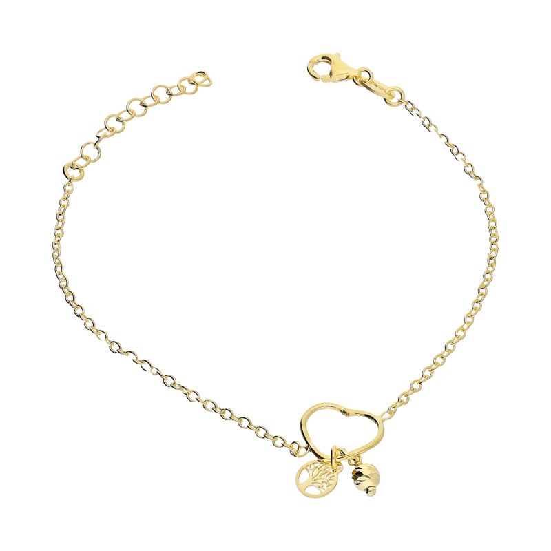 Bransoleta pozłacana serce ramka z drzewkiem i kulką/rolo NI BRN33813 GOLD próba 925