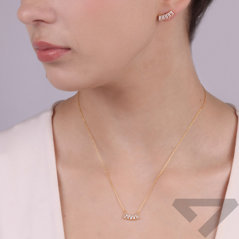 Komplet pozłacany kolczyki i naszyjnik cyrkonie bagiety NI ORZ00187-GIZ00152 GOLD próba 925