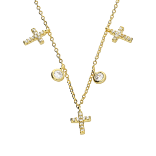 Naszyjnik pozłacany krzyżyki z cyrkoniami i pojedyncze cyrkonie/rolo NI GIZ00009 GOLD próba 925