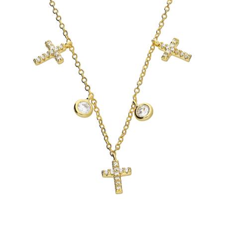 Naszyjnik pozłacany krzyżyki z cyrkoniami i pojedyncze cyrkonie/rolo NI GIZ00009 GOLD próba 925