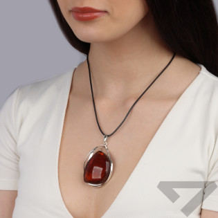 Zawieszka srebrna z koniakowym bursztynem AG MG 375-koniakowy-plaster próba 925