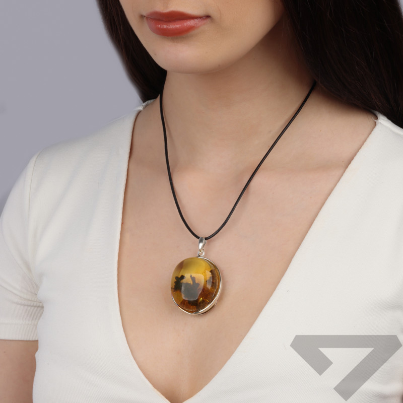 Zawieszka srebrna bursztyn miodowy z mchem AG MG 338-miodowy-mech próba 925