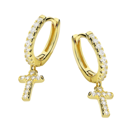 Kolczyki pozłacane koło z cyrkoniami i krzyżykiem/zatrzask NI ORZ00010 GOLD próba 925