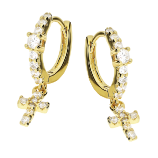 Kolczyki pozłacane koło 12 mm z cyrkoniami i krzyżykiem/zatrzask NI ORZ00011 GOLD próba 925
