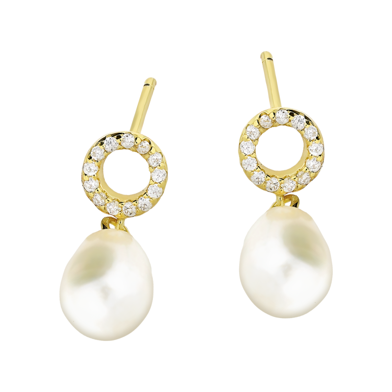 Pozłacane kolczyki z perłą i cyrkoniami pr. 925 - JubilerSezam.pl