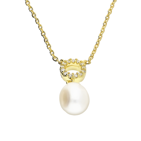 Naszyjnik pozłacany z białą perłą i kółkiem z cyrkoniami/anker NI ORZ00106-GIZ00095 GOLD próba 925