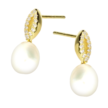 Pozłacane kolczyki z perłą i cyrkoniami pr. 925 - JubilerSezam.pl