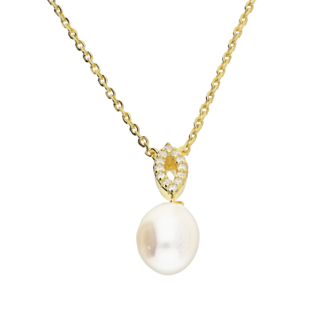 Naszyjnik pozłacany z białą perłą i kroplą z cyrkoniami/anker NI ORZ00107-GIZ00096 GOLD próba 925