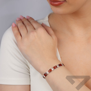 Bransoleta srebrna z bursztynami miodowymi w prostokątach AG MG 171-miodowy próba 925