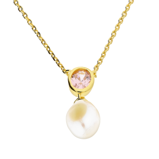 Naszyjnik pozłacany biała perła i różowa cyrkonia/anker NI ORZ00116-GIZ00105 GOLD próba 925