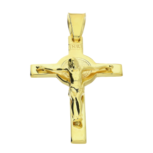 Krzyżyk pozłacany Benedyktyński z wizerunkiem Pana Jezusa srebro 925