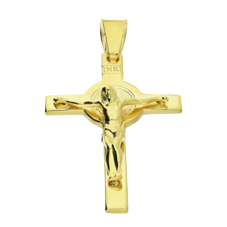 Krzyżyk pozłacany Benedyktyński z wizerunkiem Pana Jezusa srebro 925