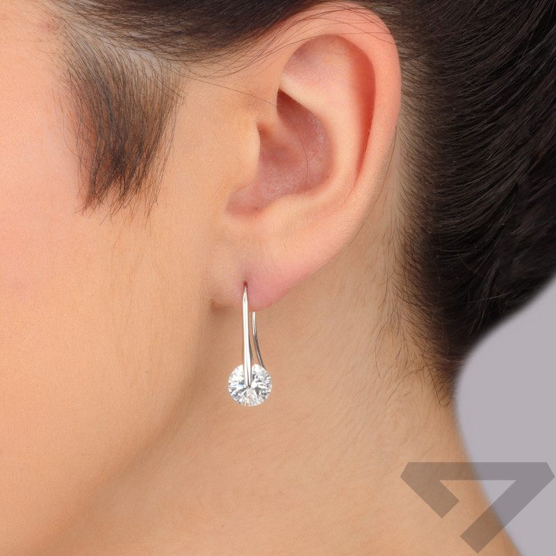 Kolczyki srebrne biała fasetowana cyrkonia w pałce/bigiel A6 07147476-01 próba 925