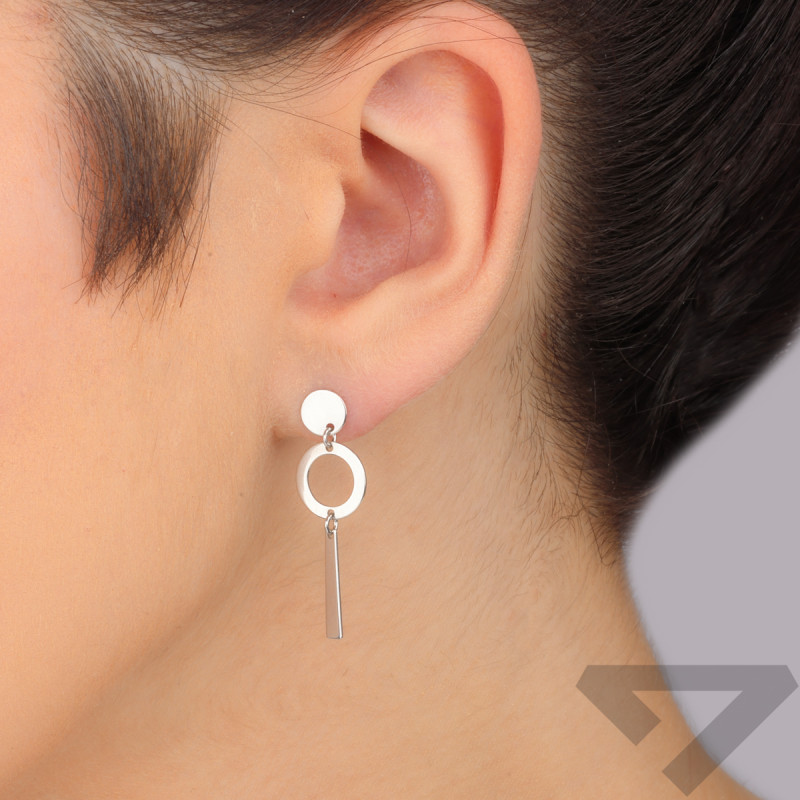 Kolczyki srebrne pinezka i koło ramka z pałką/sztyft AT819 ROD próba 925