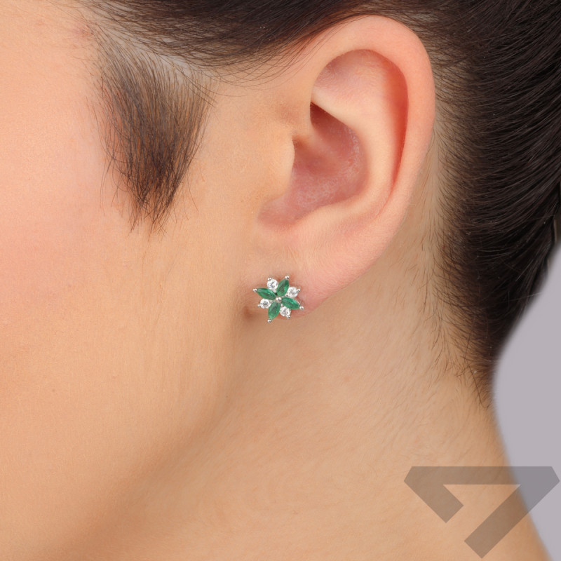 Srebrne kolczyki kwiatek z cyrkoniami pr. 925 - JubilerSezam.pl