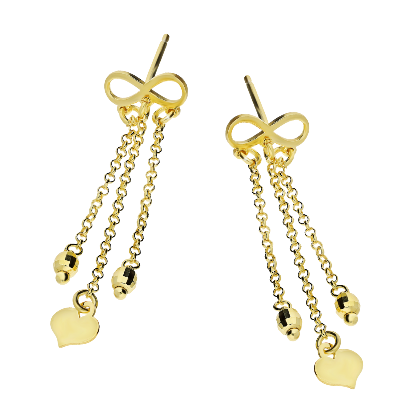 Kolczyki pozłacane infinity i łańcuszki z kulkami i sercem/sztyft NI XOR03305 GOLD próba 925