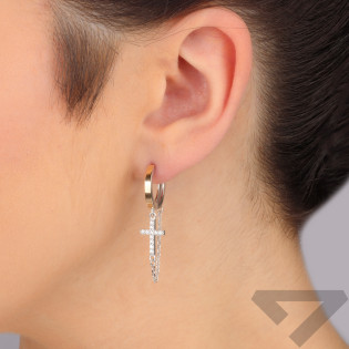 Kolczyki srebrne koło ze złotą blaszką i krzyżykiem PX G1330_AU375 blaszka gold