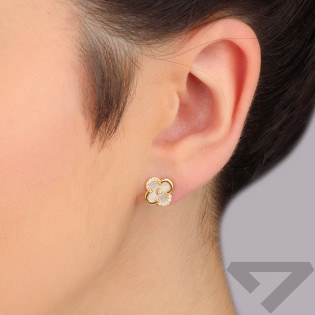 Kolczyki pozłacane koniczyna z białą emalią/sztyft HS1983 biała próba 925