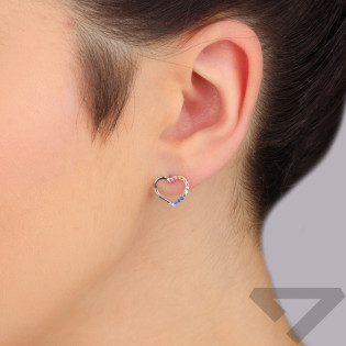 Kolczyki srebrne serce z kolorowymi cyrkoniami/sztyft HS1974 próba 925