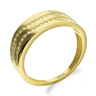 Pierścionek złoty blaszka z dwoma rzędami cyrkonii, próba 375