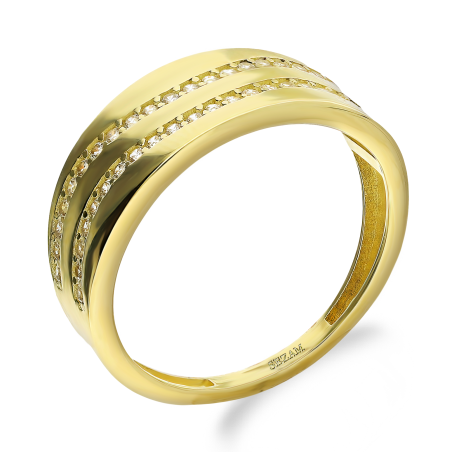 Pierścionek złoty blaszka z dwoma rzędami cyrkonii, próba 375