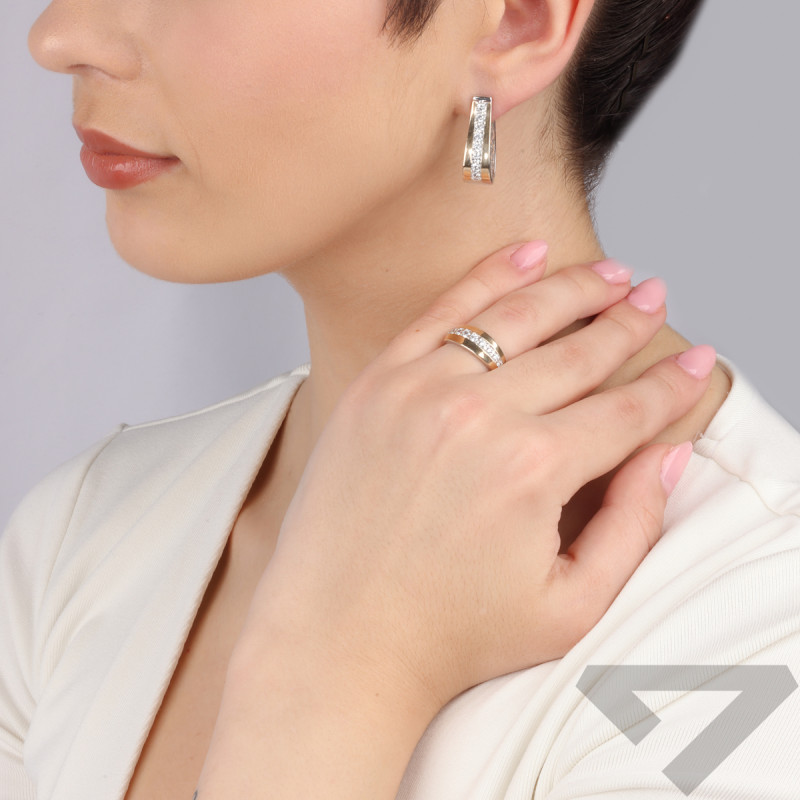 Pierścionek srebrny rząd cyrkonii i złota blaszka PX G0011_AU375 blaszka gold