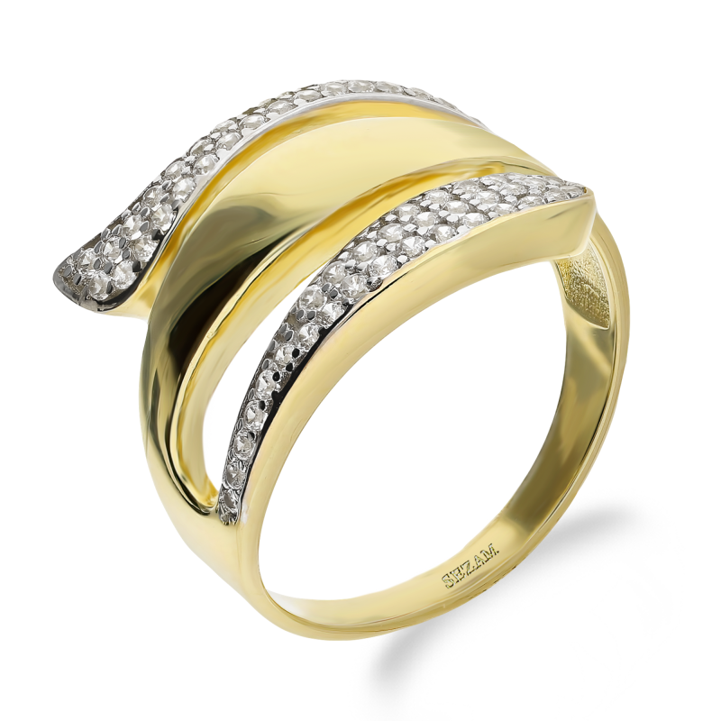 Pierścionek złoty gładka szyna i wąż z cyrkoniami OL ALY158 próba 585