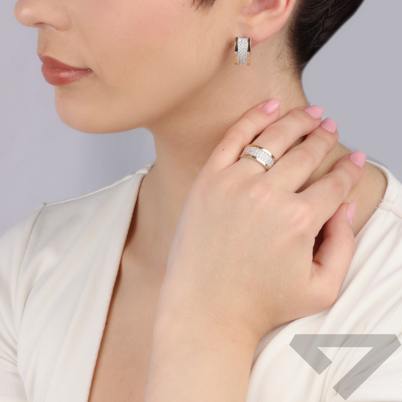 Pierścionek srebrny z rzędami cyrkonii i złotą blaszką PX G0315_AU375 blaszka gold