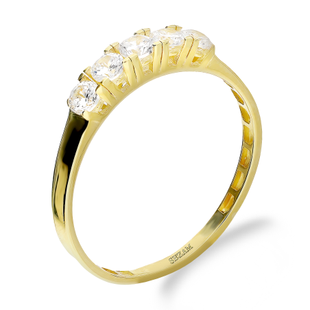 Pierścionek złoty z pięcioma białymi cyrkoniami
