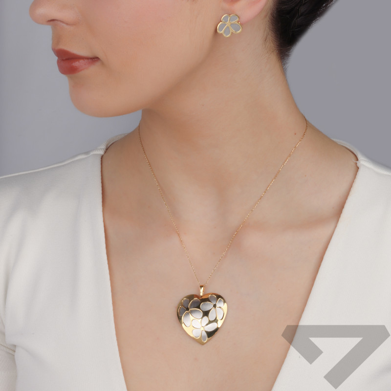 Zawieszka pozłacana serce z kwiatami i matową blaszką A6 07680643-07 próba 925