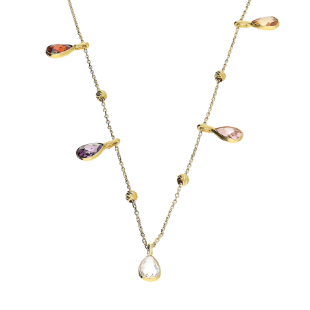 Naszyjnik złoty cyrkonie w kroplach i grawerowane kulki/rolo OP067 próba 585