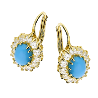 Kolczyki złote owalny turkus jubilerski z cyrkoniami/big.zam. OS 96-0009 TUR próba 585